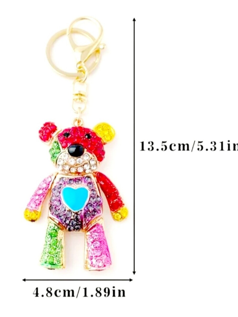 Multicolor Rhinestone Bear Charm Keychain - Picture 2 of 2